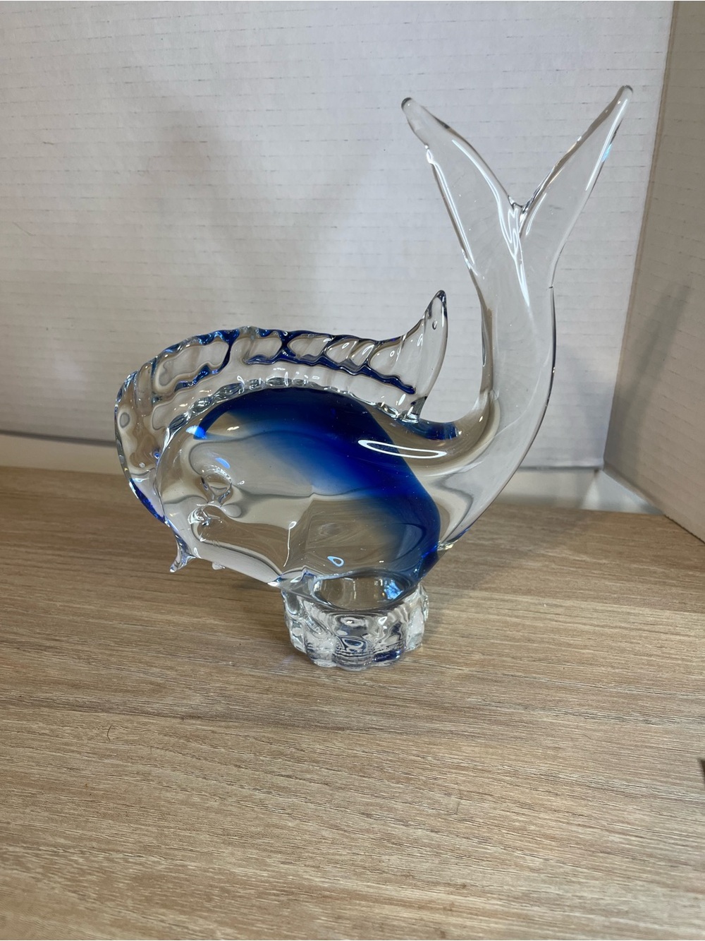 Murano Blue & Clear Glass Fish Sculpture